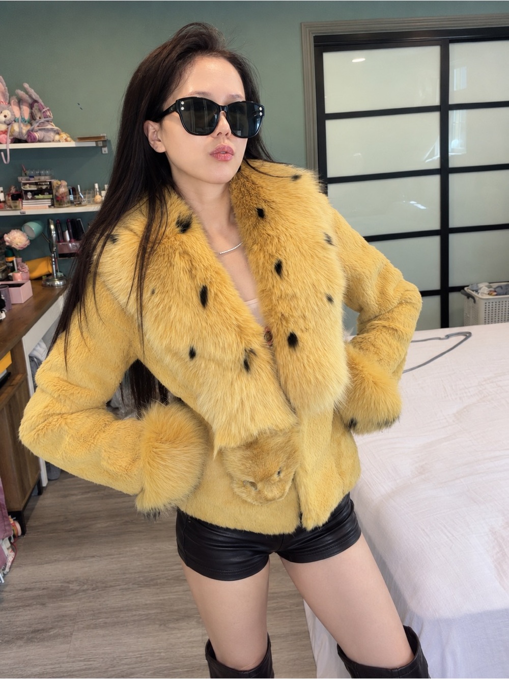 Vintage Adrienne Rabbit Fur Fox Fur Collar Cuffs Jacket Y2K XS/slim S